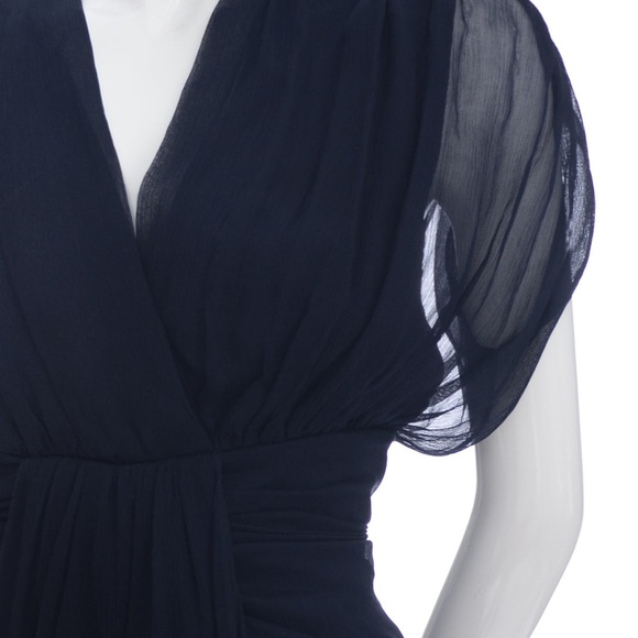 DIANE VON FURSTENBERG SILK CHIFFON DRESS NAVY BLUE GRECIAN DRAPING nwot sz 8 - Picture 6 of 12